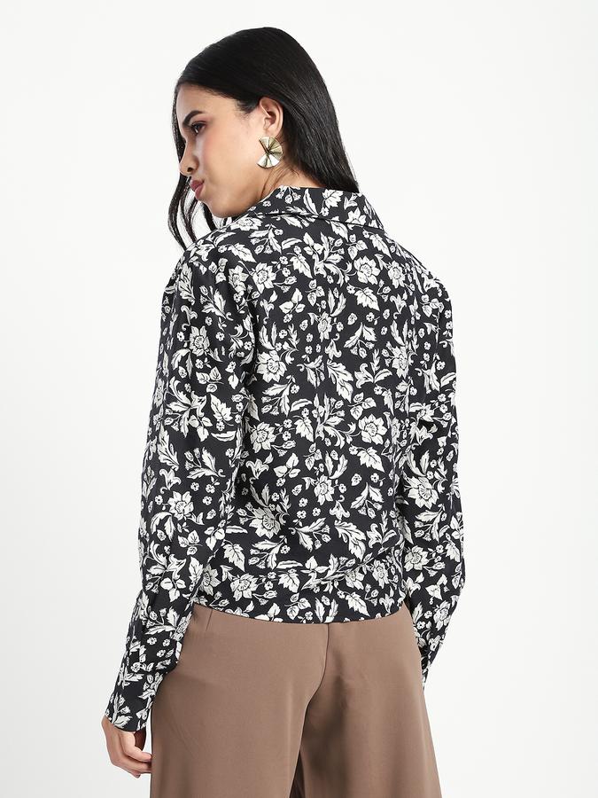 Women Polyester Regular Fit Collared Neck Floral Top