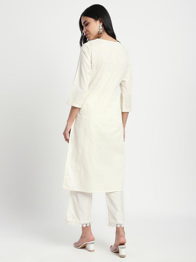 Women Cotton Regular Fit Round Neck Embroidered Kurta