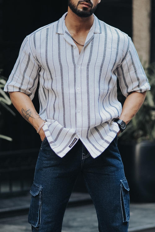Men's Casual Printed Striped Shirt
