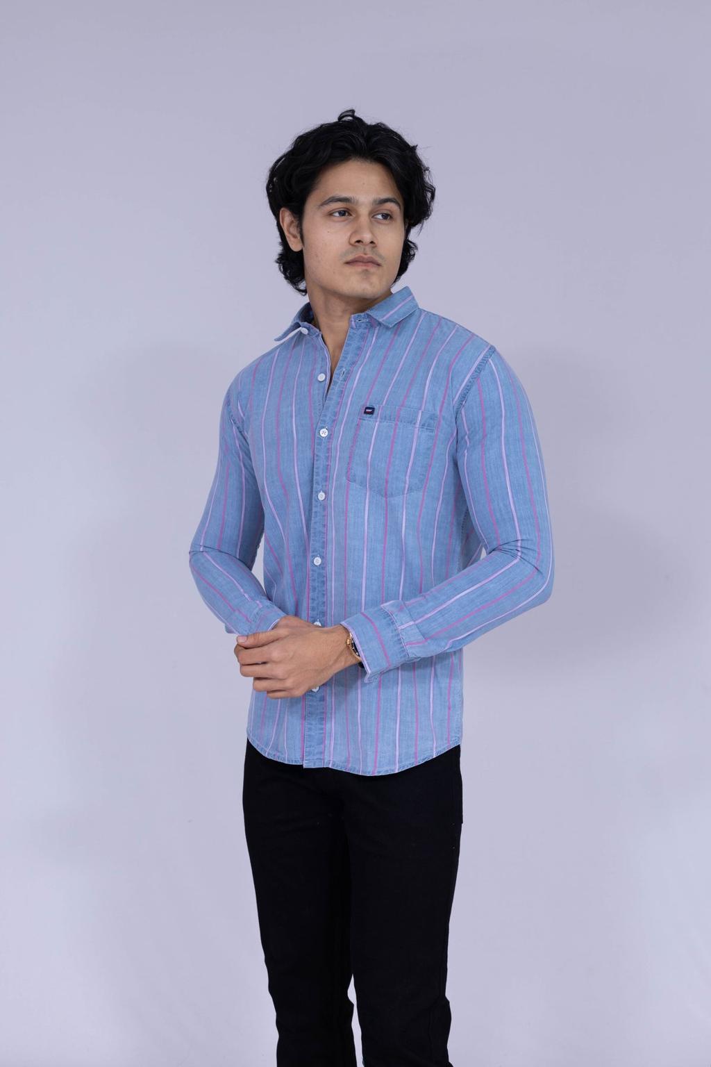 Men's Casual Printed Striped Shirt