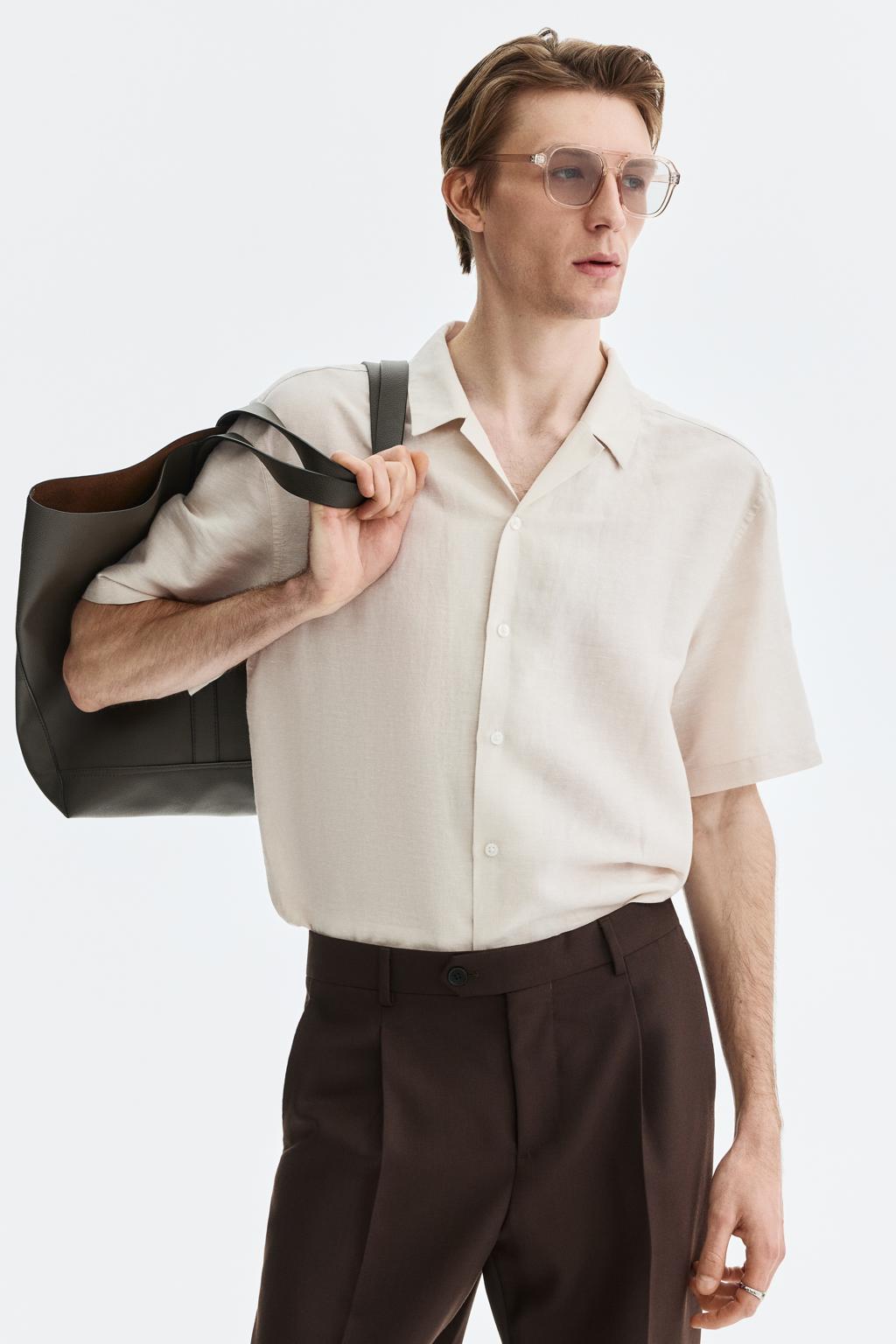 Men's Regular Fit Linen-blend Resort Shirt